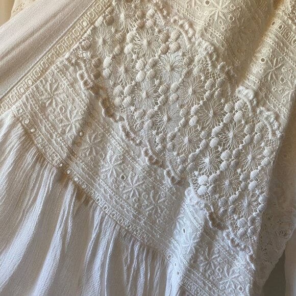 Neiman Marcus White Lace Embroidered Cardigan Cottagecore L Boho Balloon Sleeves - Picture 4 of 15